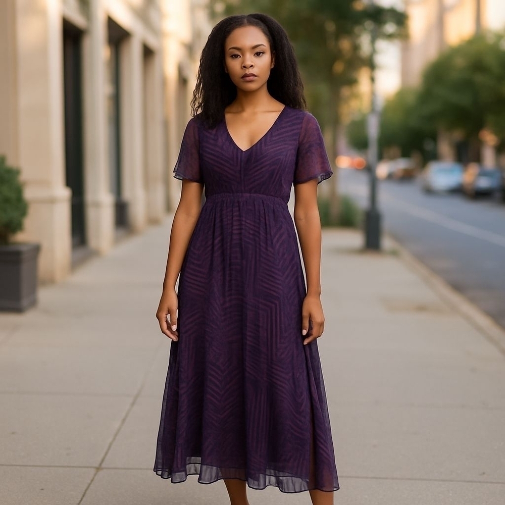 Linda Allard Ellen Tracy Sheer Midi Dress - Size L - NWT